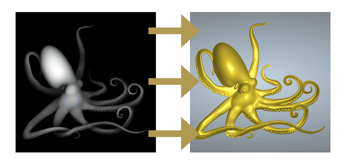 3D octopud relief model from a grayscale image