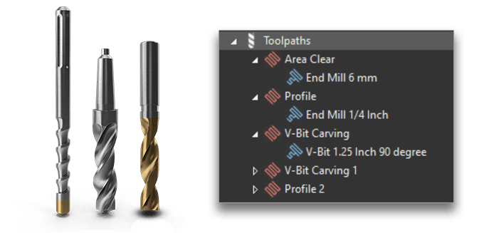 CNC router bits and multiple toolpaths