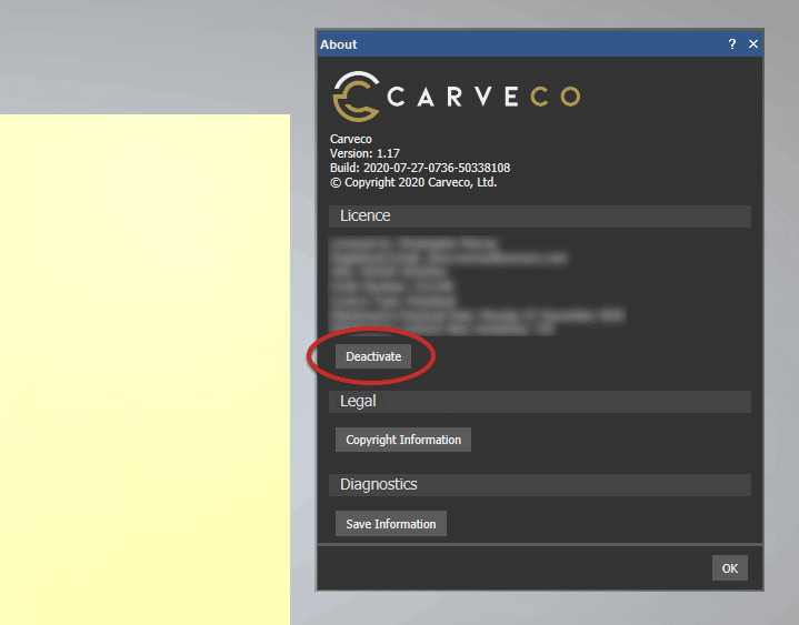 Deactivate Carveco license button