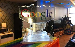 Google logo ice carving with colour for a Pride event