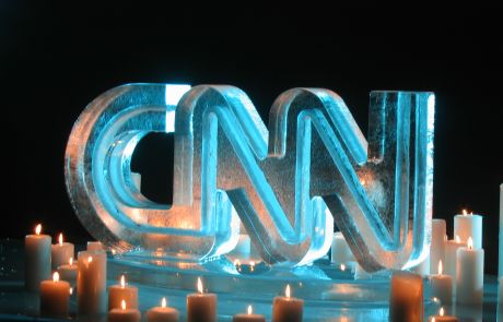 CNN logo ice sculpture carved by a CNC machine