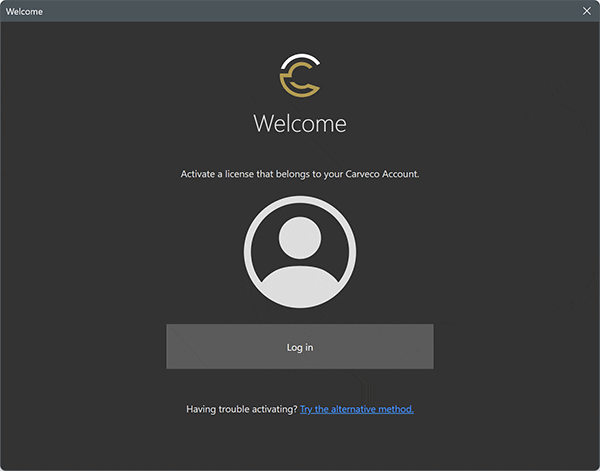 account-welcome-screen-login The Carveco Account login screen