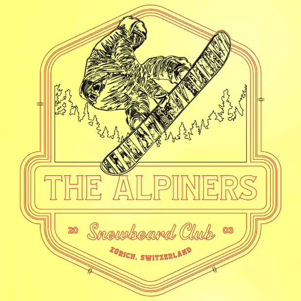 Carveco Vector Tools Vectors of 'The Alpiners' V-Bit carved Snowboard sign as shown in Carveco software