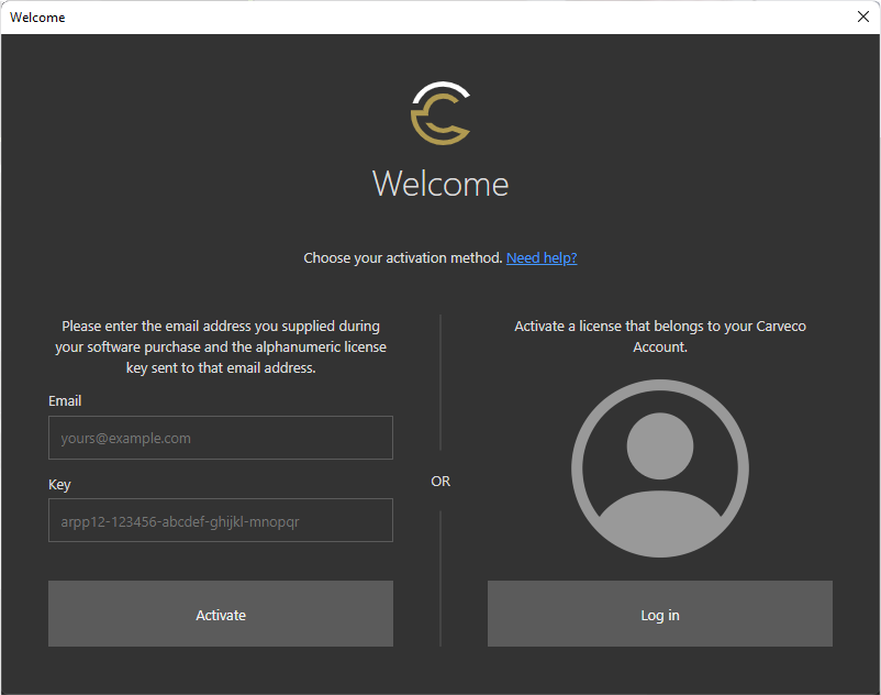 Carveco Software Welcome Screen